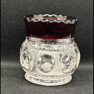 Vintage Kings Crown Etched Ruby Flash Glass Toothpick or Match Holder